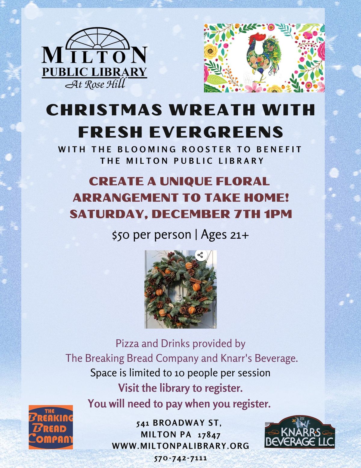 Christmas Wreath with Fresh Evergreens: Milton Public Library Fundraiser