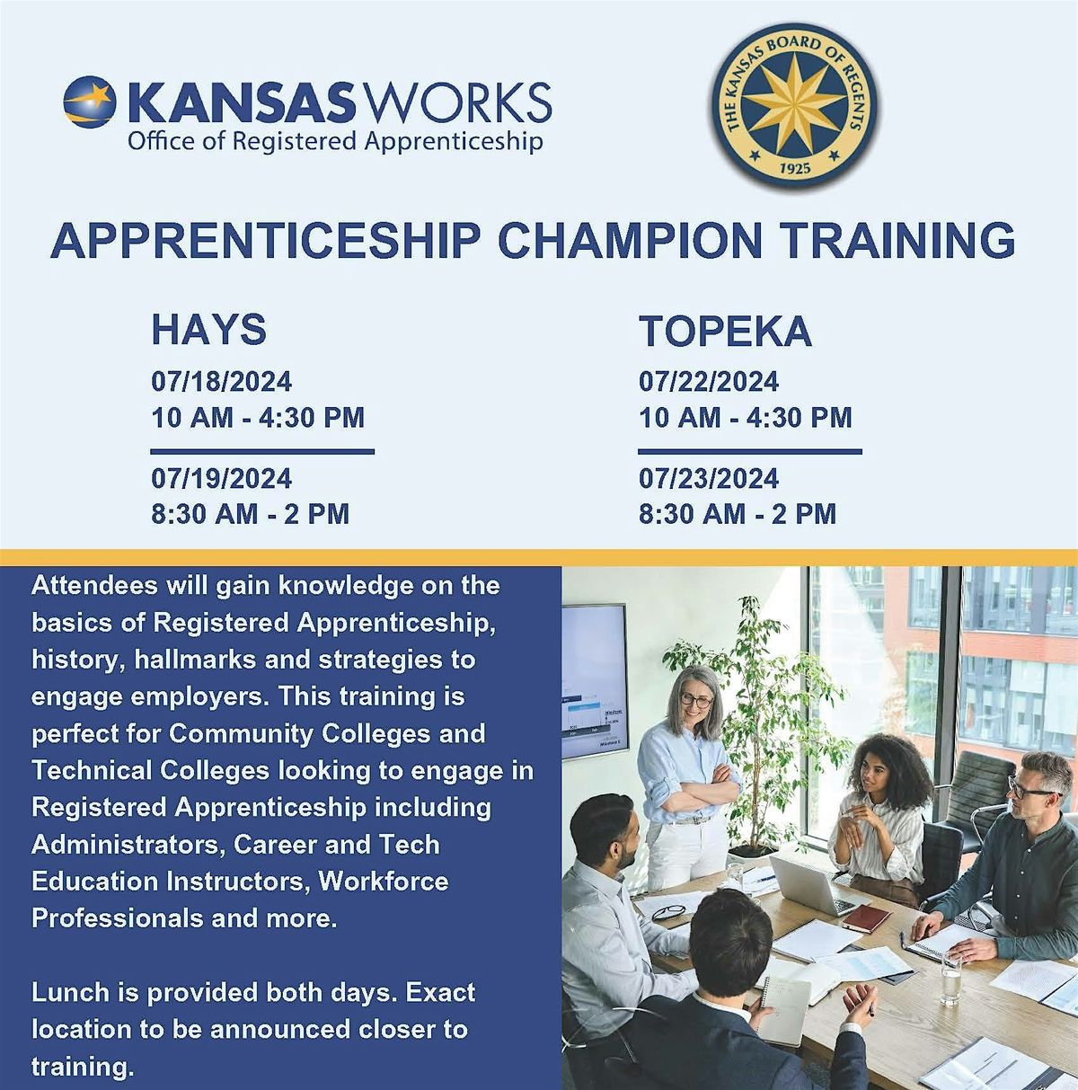 Apprenticeship Champion Training - Community & Tech Colleges, TOPEKA LCTN