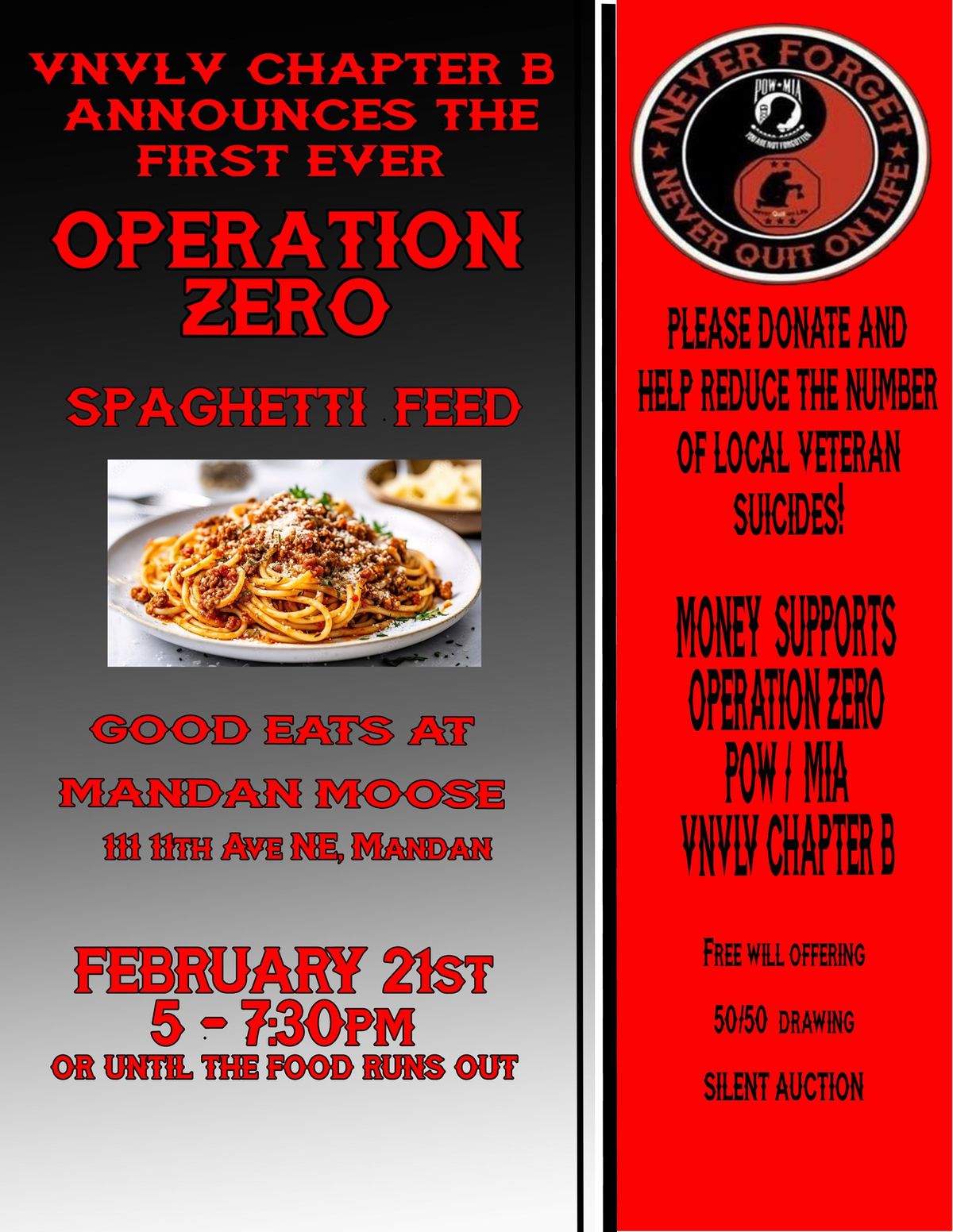 Operation Zero Spaghetti Feed ~ Open To The Public