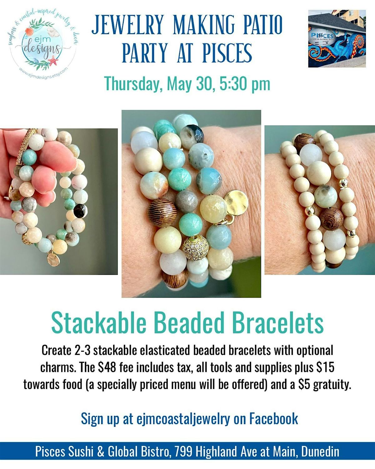 Jewelry Making Patio Party at Pisces: stackable bracelets in coastal colors