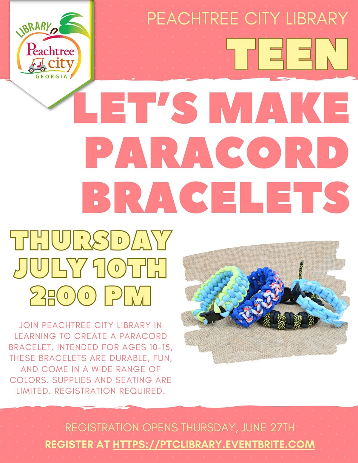 Let\u2019s Make Paracord Bracelets (Ages 10-15)