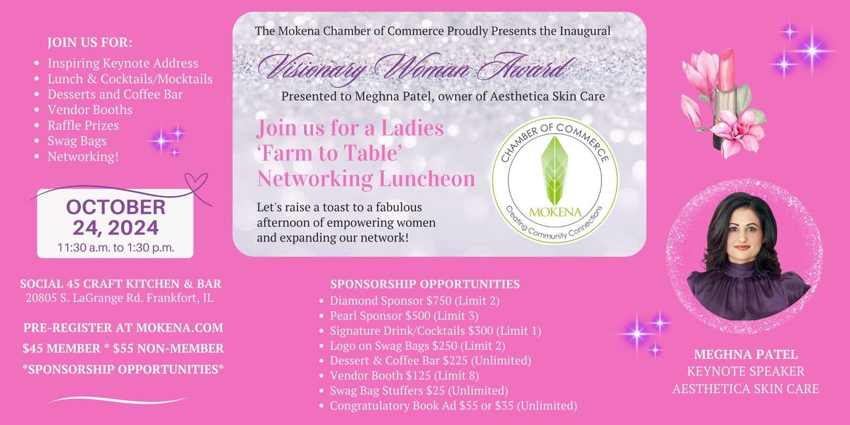 Mokena Chamber's Farm to Table Ladies Networking Luncheon - inaugural Visionary Woman Award