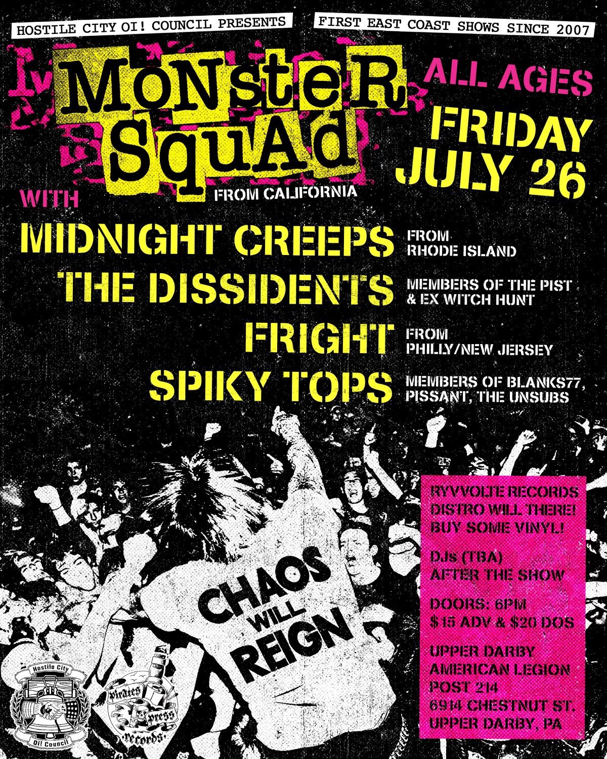 All Ages Punk Show ft. Monster Squad, Midnight Creeps, The Dissidents, Fright, Spiky Tops in Philly 