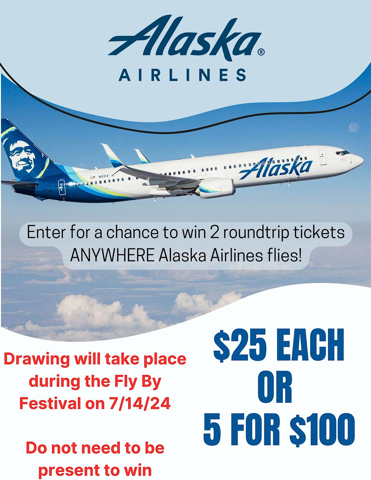 Two Roundtrip tickets anywhere Alaska Airlines Flys!  Only 200 tickets sold