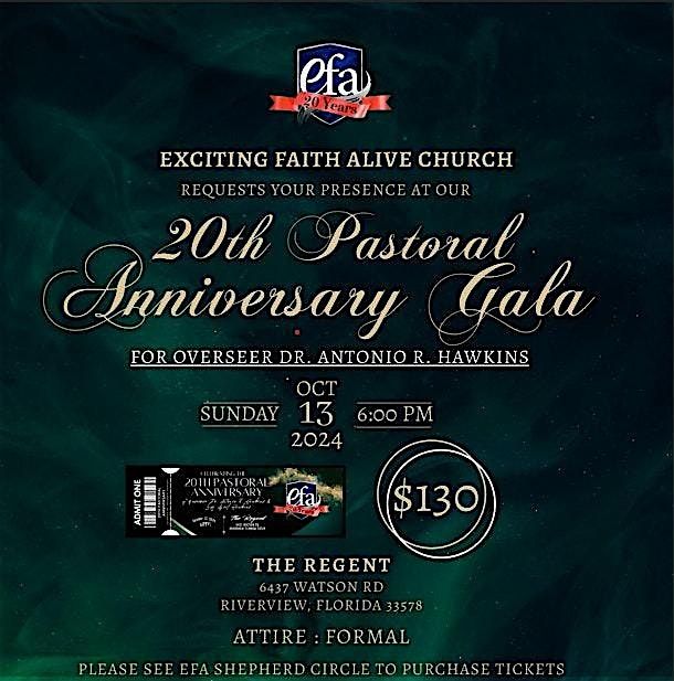 20th Pastoral Anniversary Gala for Overseer Dr. Antionio R. Hawkins