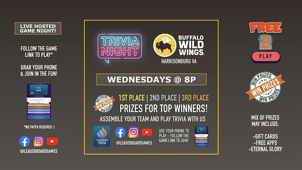 Trivia Night | Buffalo Wild Wings Harrisonburg VA WED 8p @LeaderboardGames