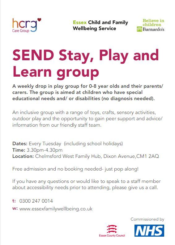 SEND Stay, Play and Learn session for 0-8 year olds (weekly)