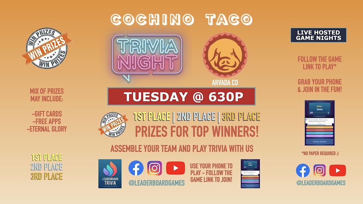 Trivia Game Night | Cochino Taco - Arvada CO - TUE 630p