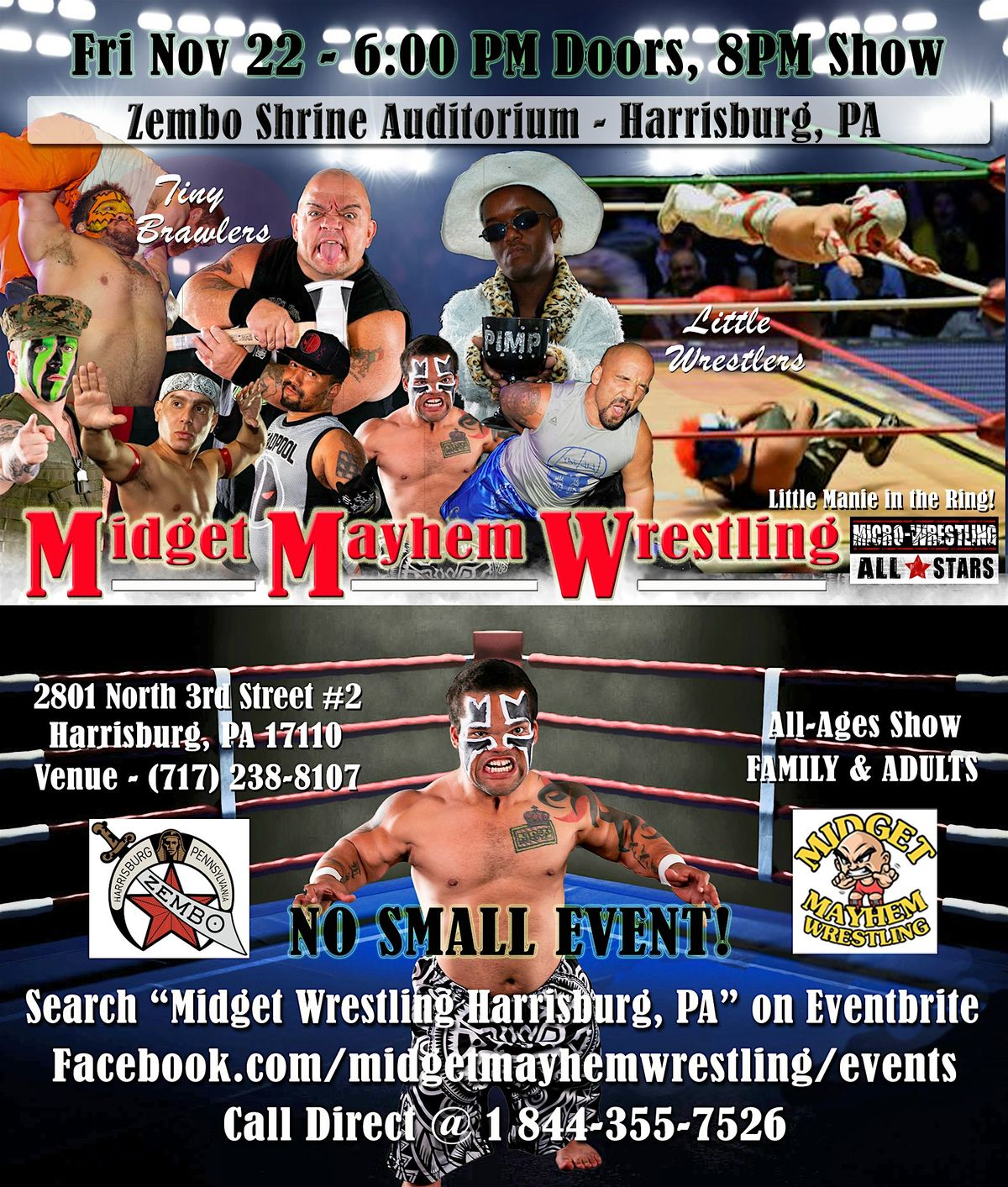 Midget Mayhem Wrestling Rips Through the Ring! Harrisburg, PA (All-Ages)