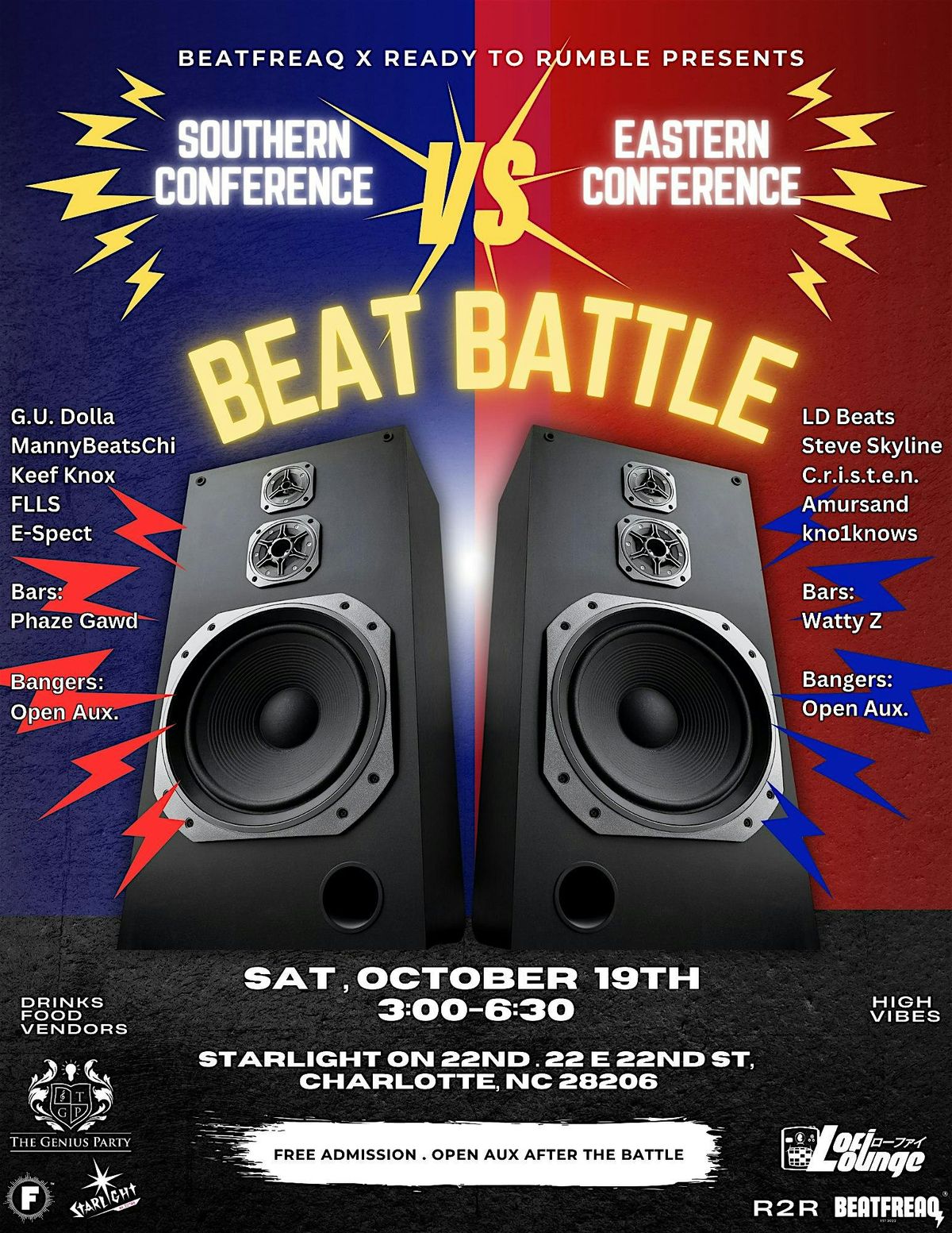 Beatfreaq x Ready to Rumble presents : South Conf vs. East Conf (NC vs NC)