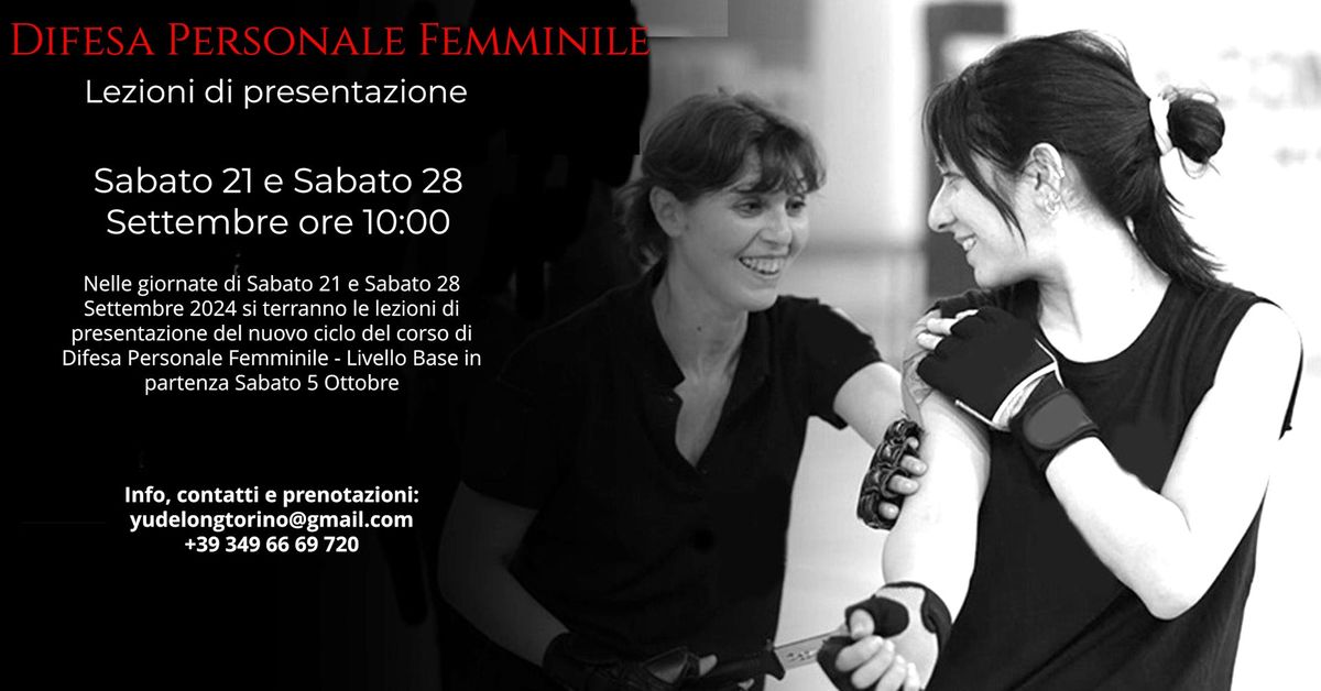 Difesa Personale Femminile - Avvio nuovo ciclo - Lezioni di presentazione