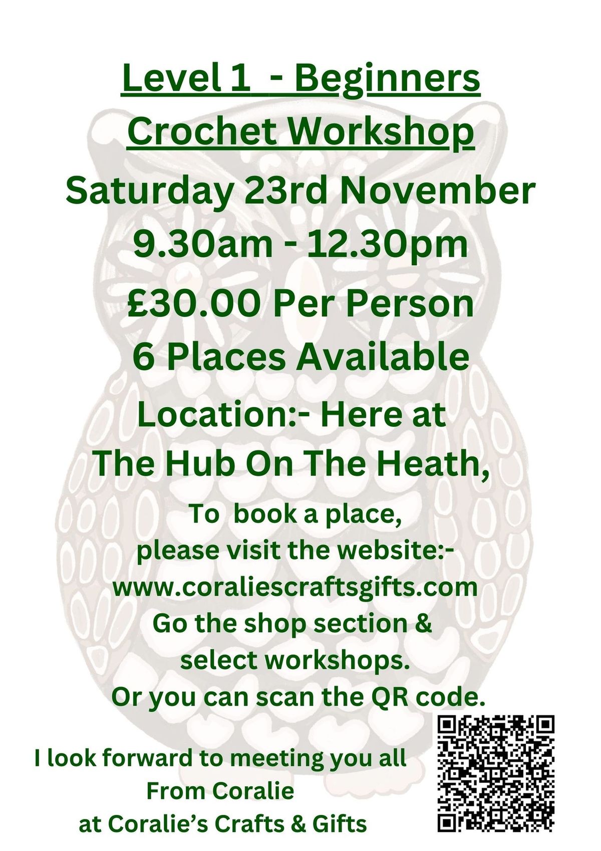 FULLY BOOKED - Level 1 Beginners Crochet Workshop - 23rd November 2024 - Saturday 9.30am - 12.30pm