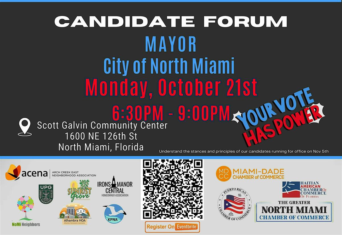 City of North Miami 2024 Mayor Candidate Forum - October 21st. 6:30pm - 9pm