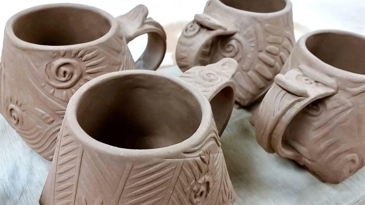 Stamped and Textured Handbuilt Mugs @ Foco Beer Collective