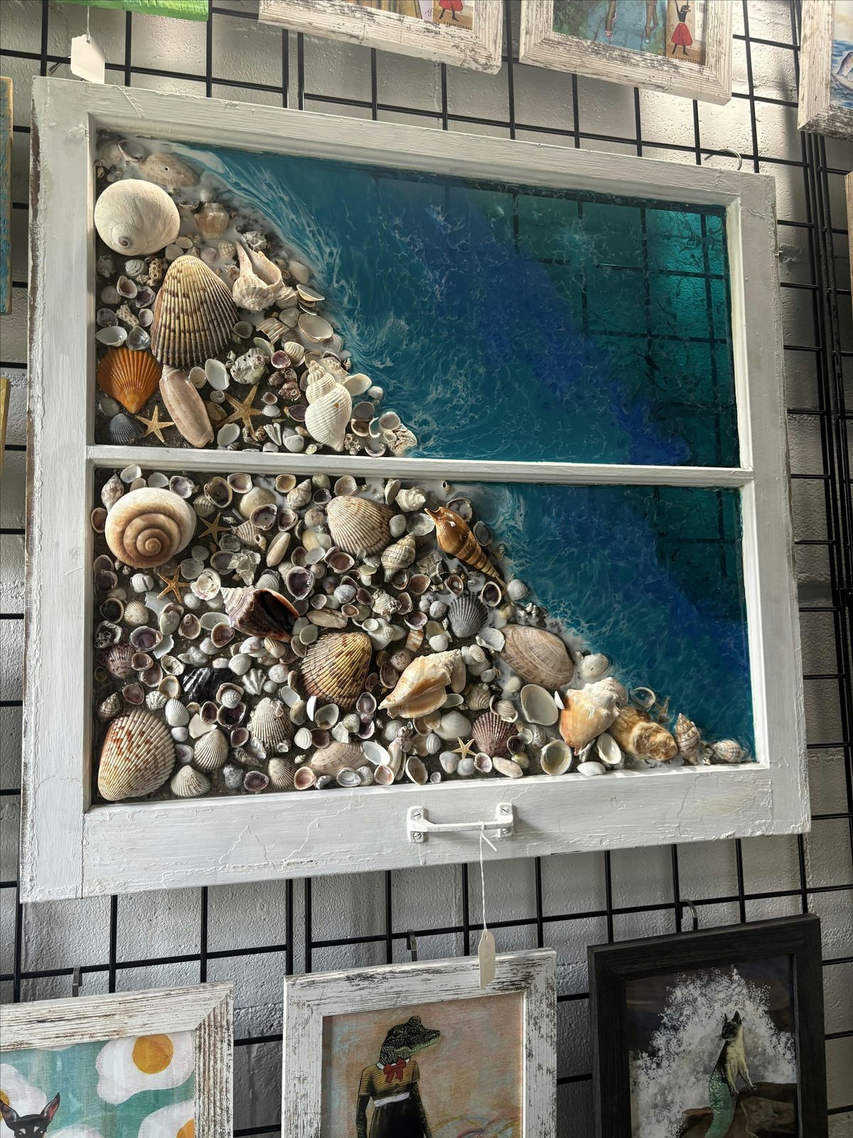 Coastal Seascape Resin Art Workshop on an Antique Window