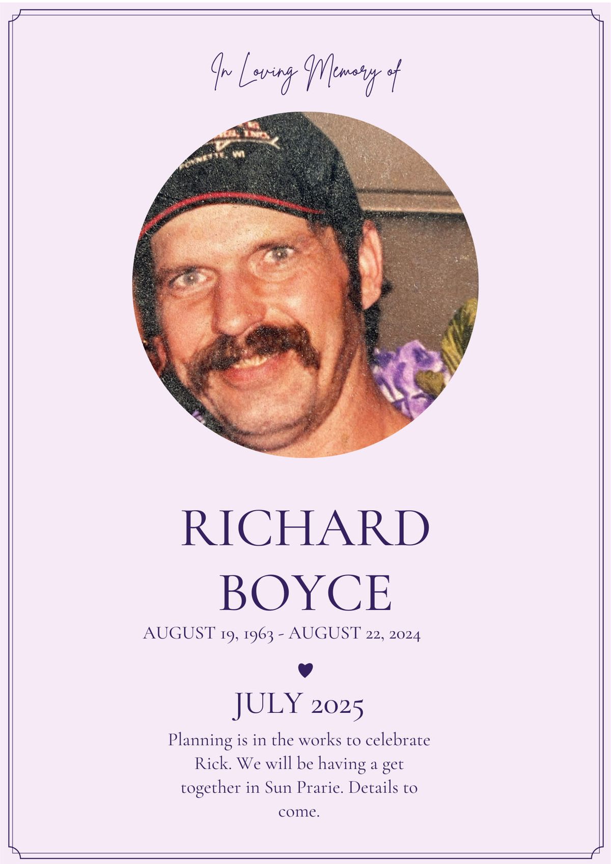 Celebration of life for Richard (Rick) Boyce