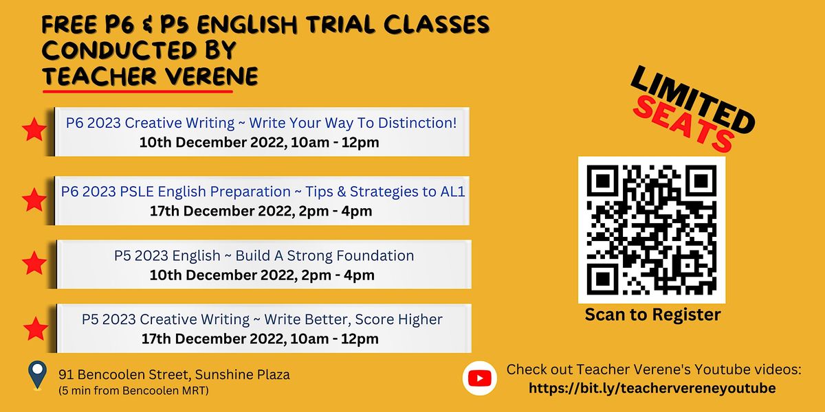 FREE Trial Class ~ P6 2023 Creative Writing: Write Your Way To Distinction!