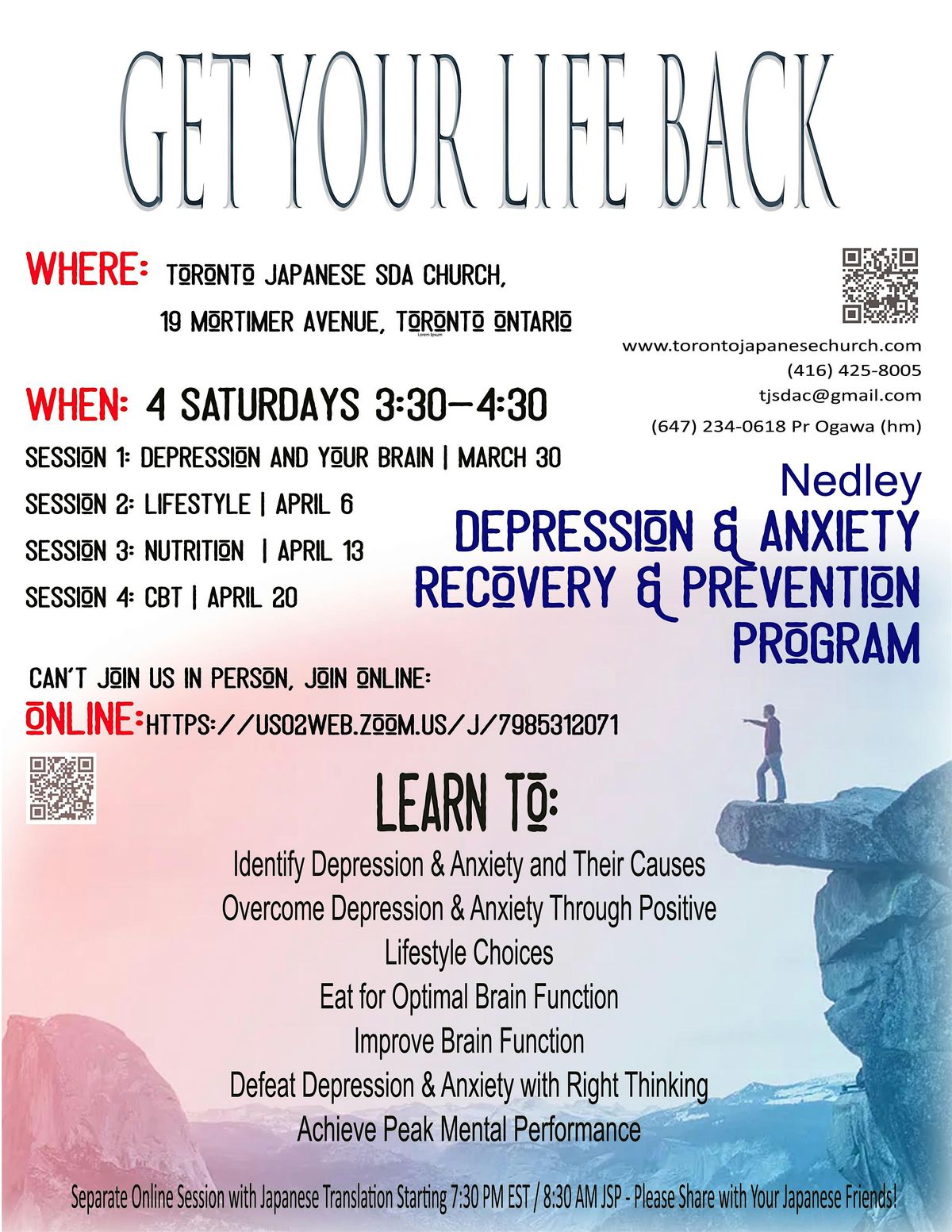 Free  Online\/ In-Person Nedley Depression Recovery\/Prevention Program-Day 4