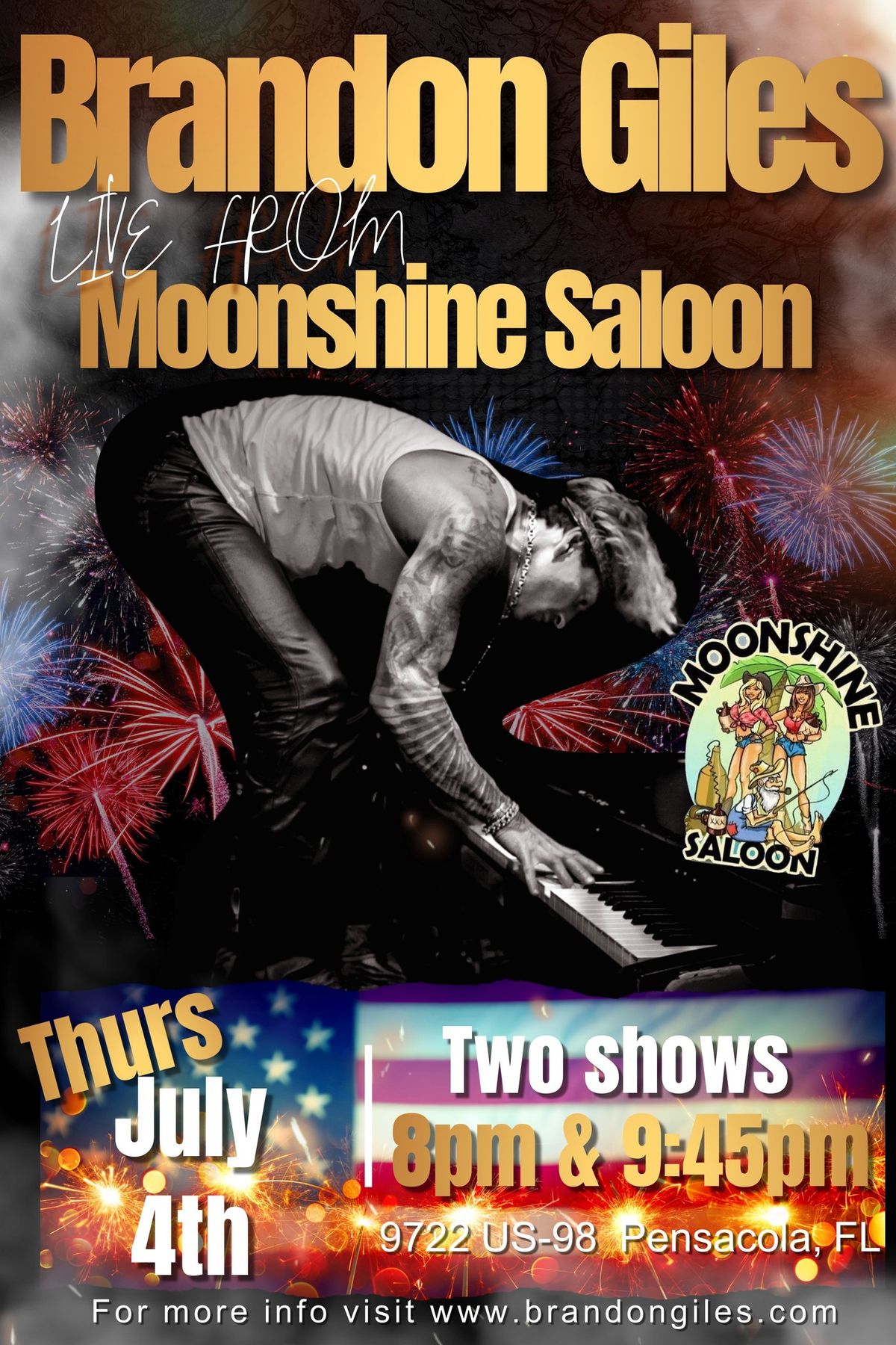 Brandon Giles live July 4th at the Moonshine Saloon Pensacola, FL