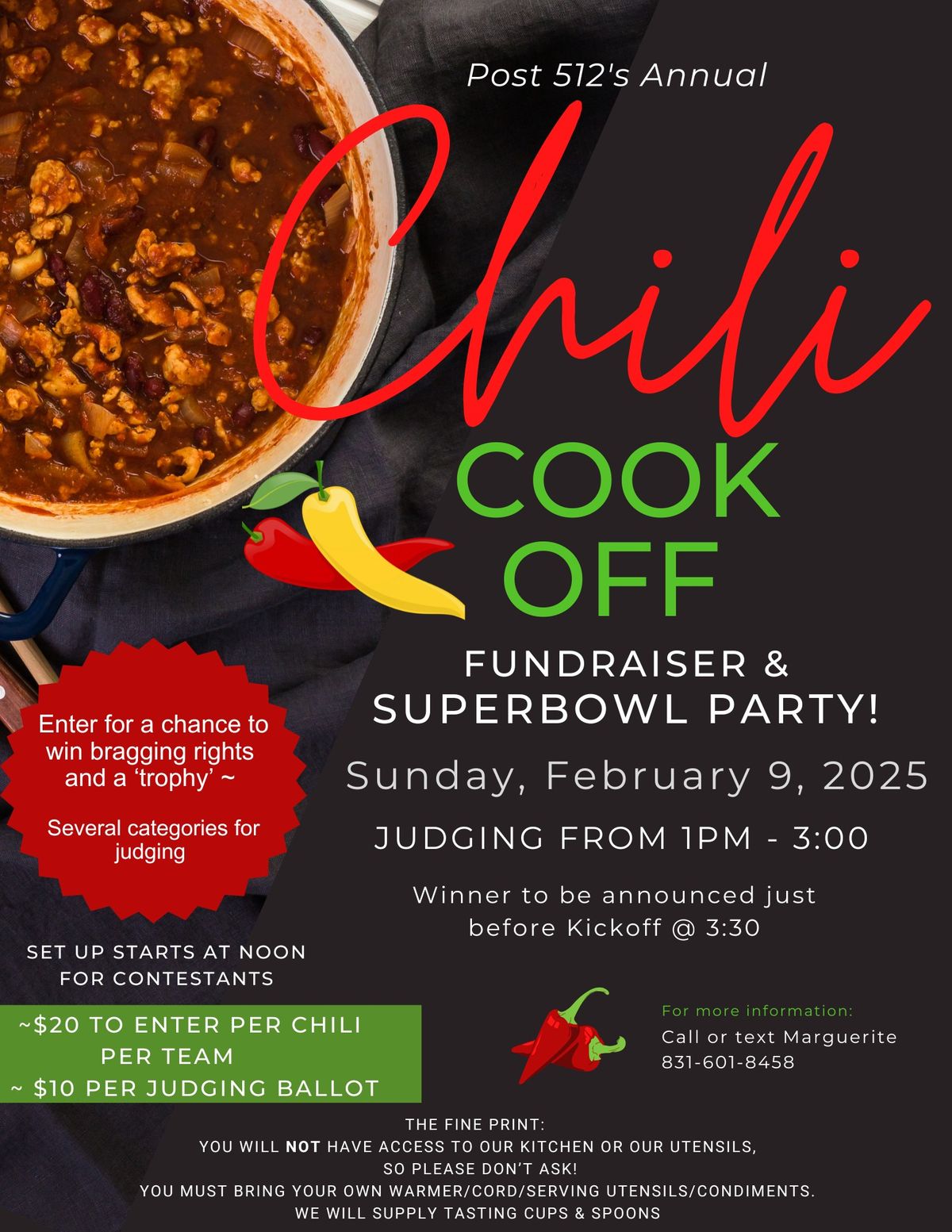 Annual Chili Cook-Off and SUPERBOWL  PARTY!!