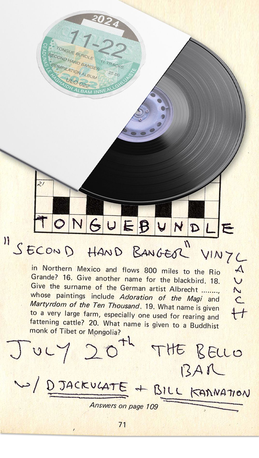 'Second Hand Banger' Vinyl release party w\/Djackulate & Bill Karnation