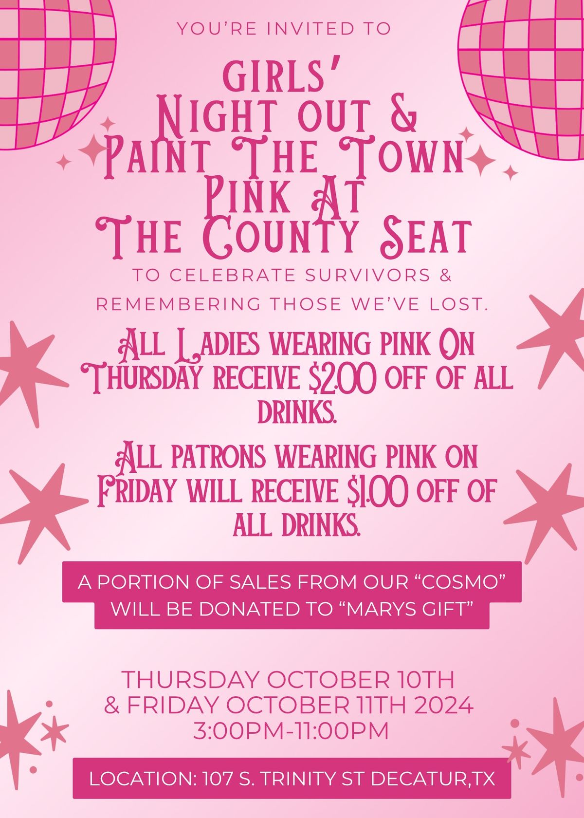 The County Seat Girls Night Out & Paint The Town Pink