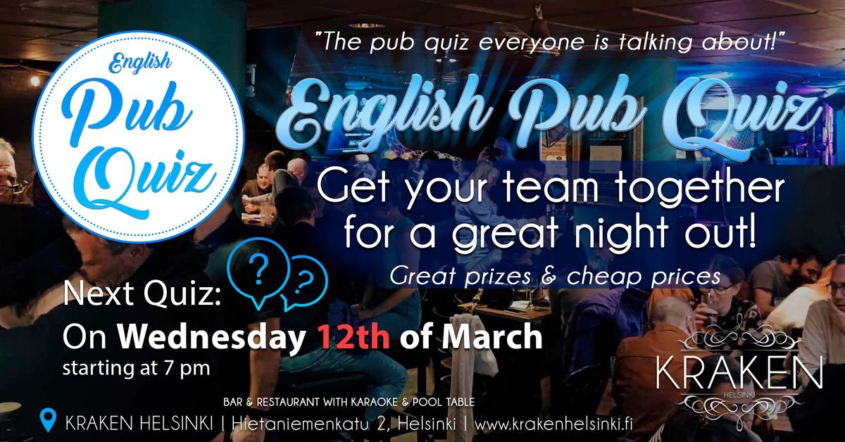 Pub Quiz In English - 12th March 2025 !!!