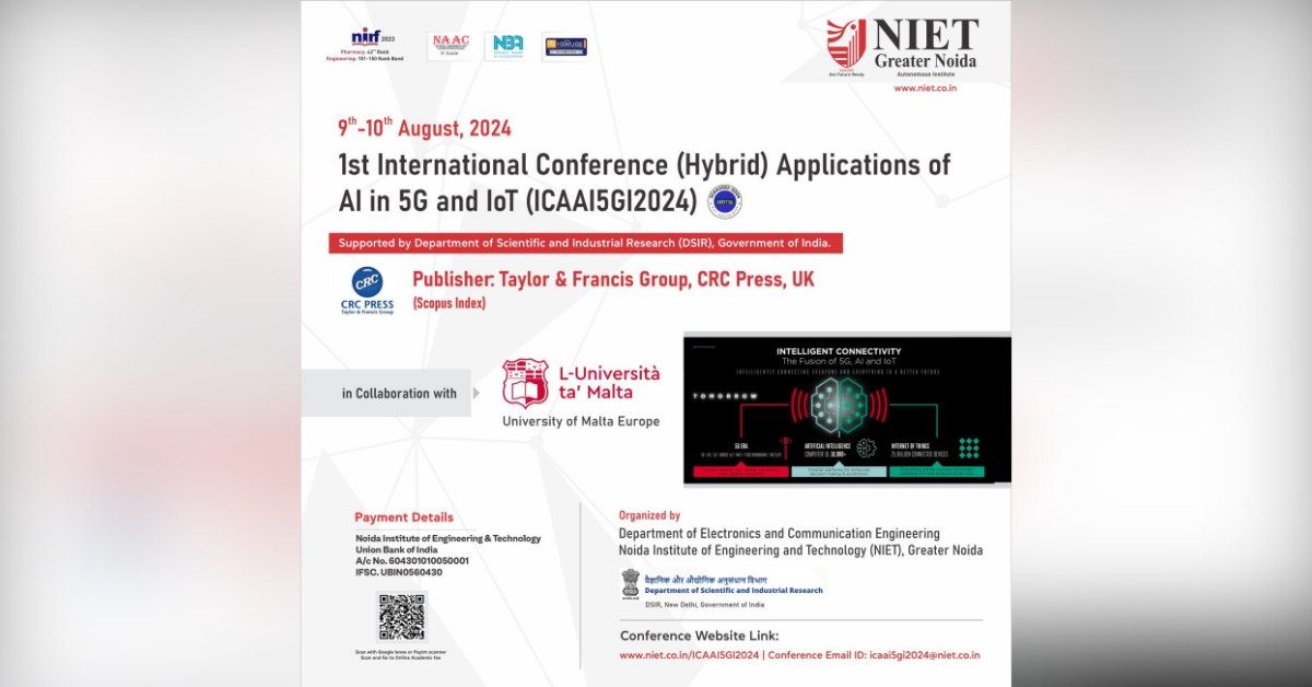 Join us for the 1st International Conference (Hybrid) on Applications of AI in 5G and IoT