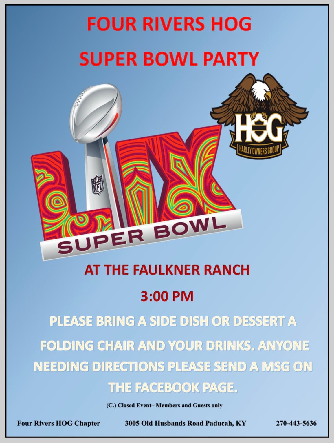 SUPER BOWL PARTY @ the Faulkner Ranch 