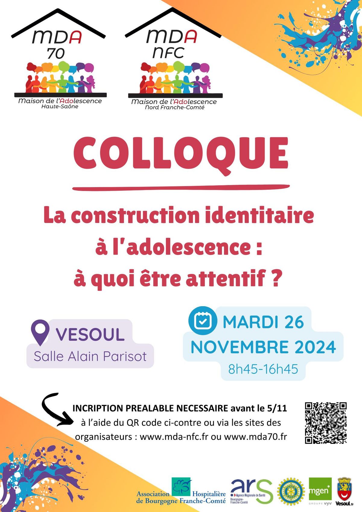 COLLOQUE "La construction identitaire \u00e0 l'adolescence : \u00e0 quoi \u00eatre attentif ?"