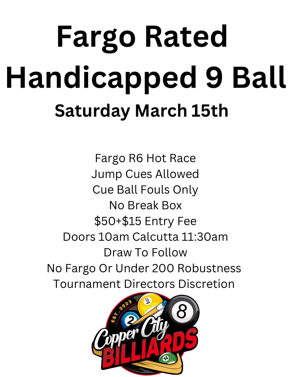 Fargo Handicapped 9 Ball Tournament 