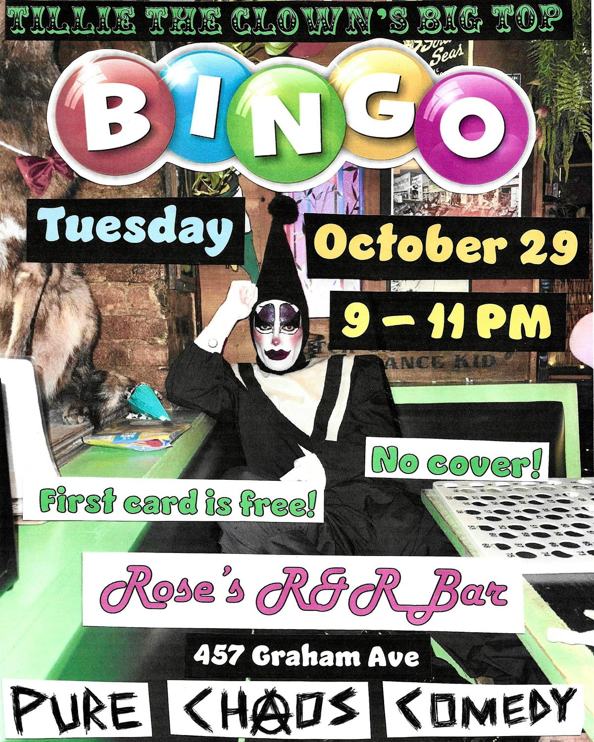 Tillie the Clown's Big Top Bingo at Rose's R&R Bar