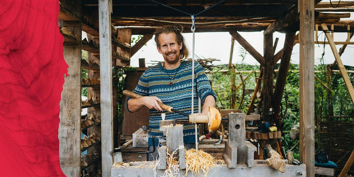 Cardiff Store- Guest woodturner - Geoff Hannis on a foot-powered pole lathe