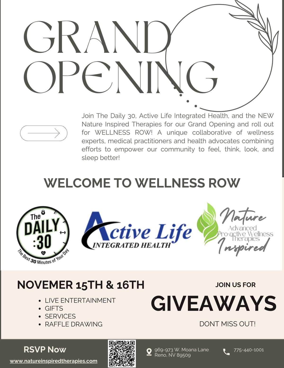 Grand Opening of Nature Inspired Therapies & Wellness Row 