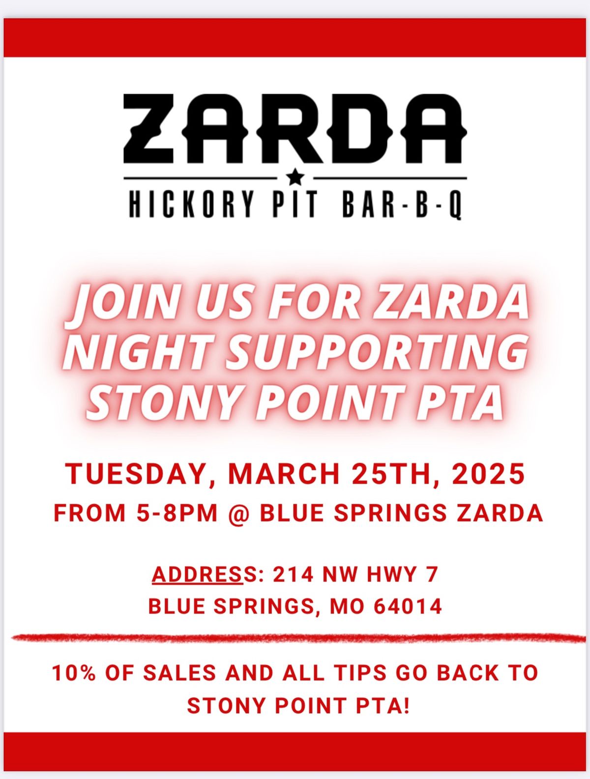 Zarda Night Supporting Stony Point PTA