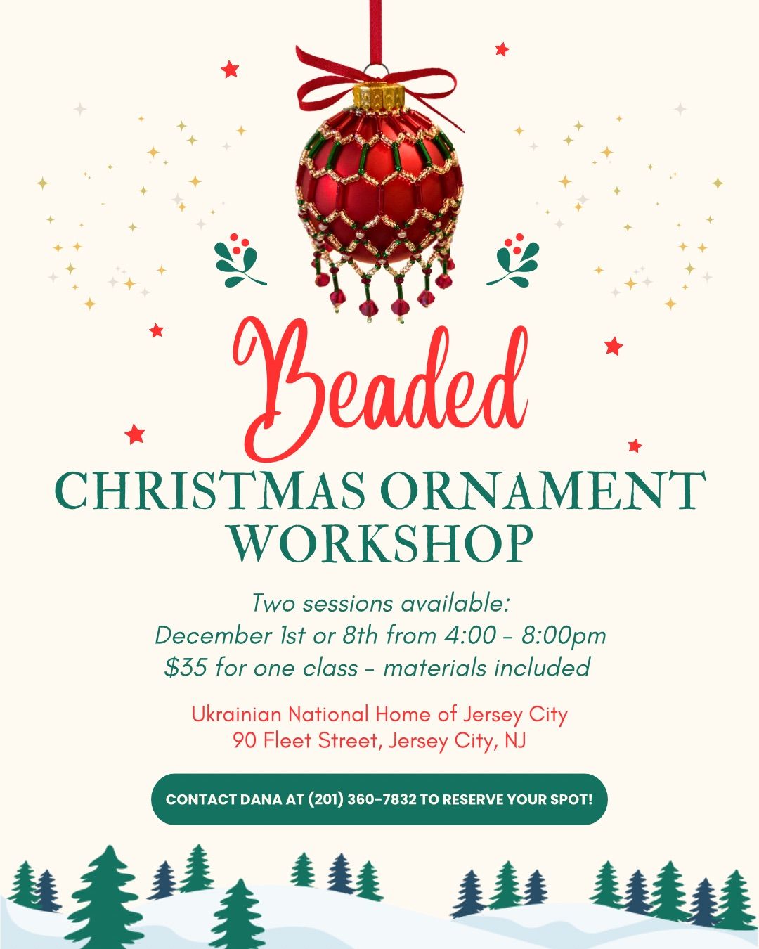 Beaded Christmas Ornament Workshop at the Ukrainian National Home of Jersey City