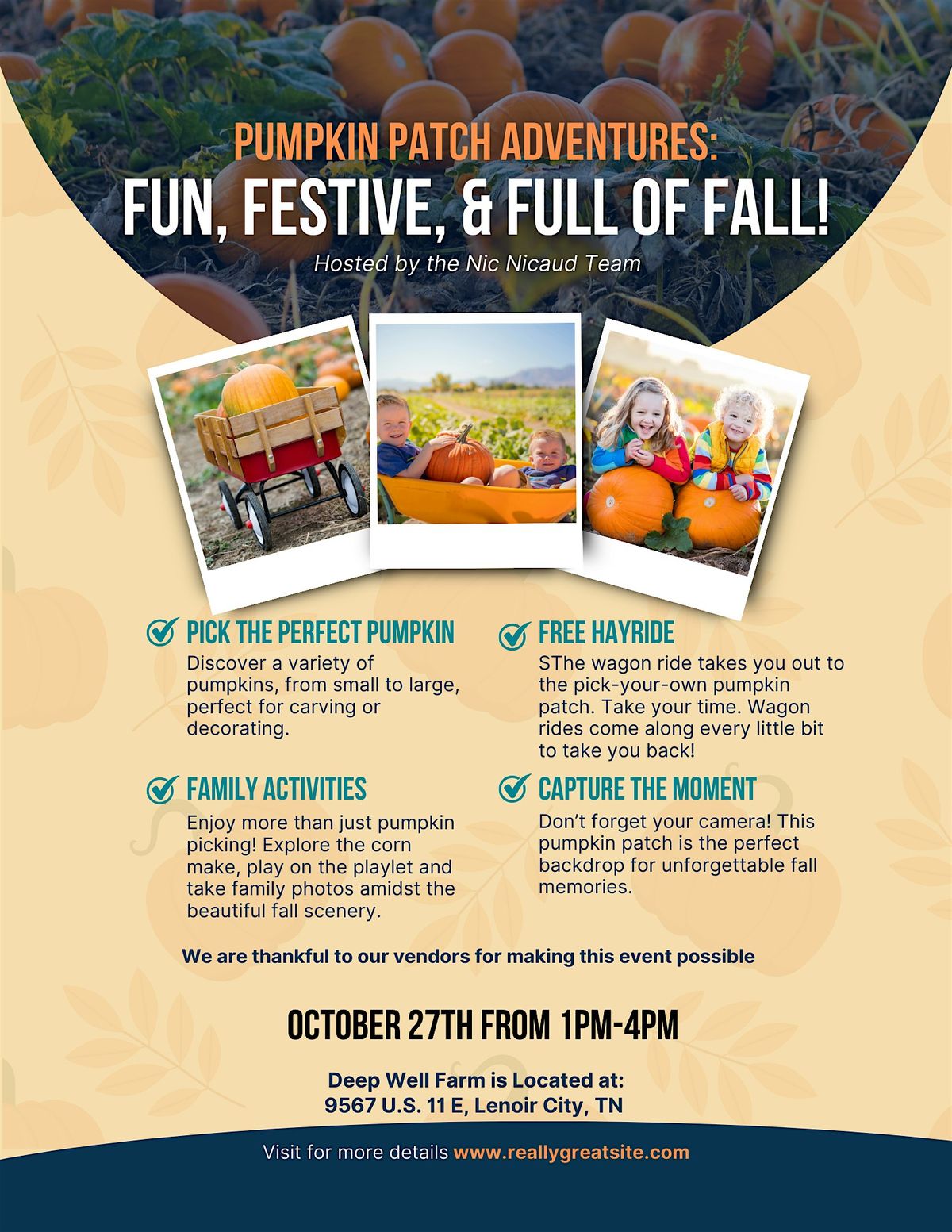 Free Hayrides and Pumpkins with The Nic Nicaud Team