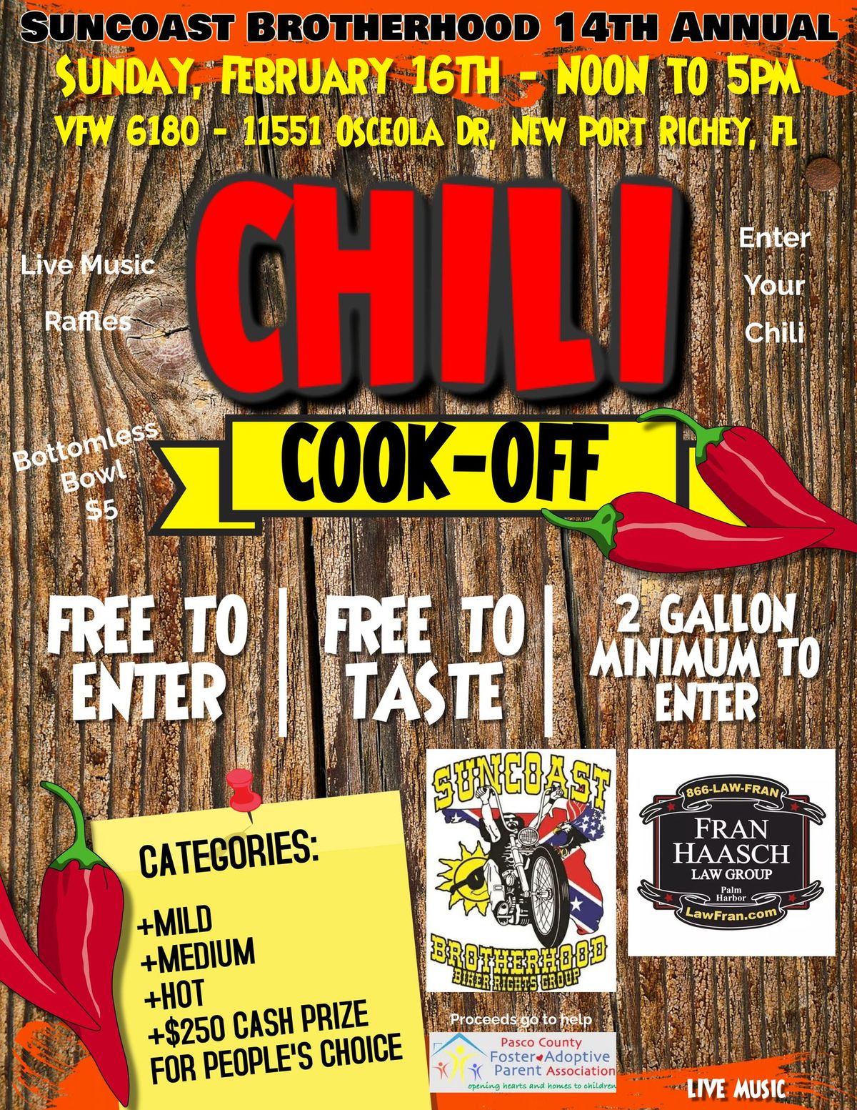 Suncoast Brotherhood 14th Annual Chili Cook-Off