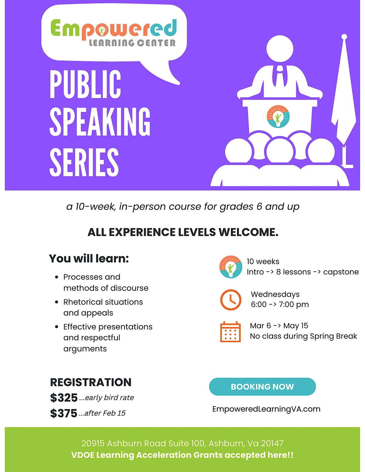 Empowered Public Speaking Workshop Series - Grades 6 and Up