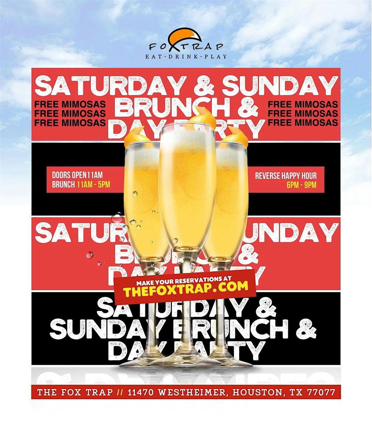 Free Mimosas Saturday Brunch  @ Fox Trap | Happy Hour | Hookah| Pool Tables
