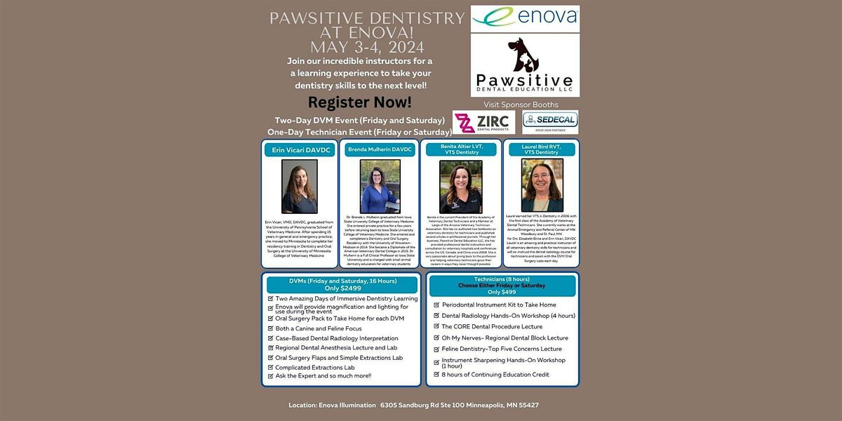 Pawsitive Dentistry at Enova! 1-day TECH TRACK Friday MAY 3rd, 2024