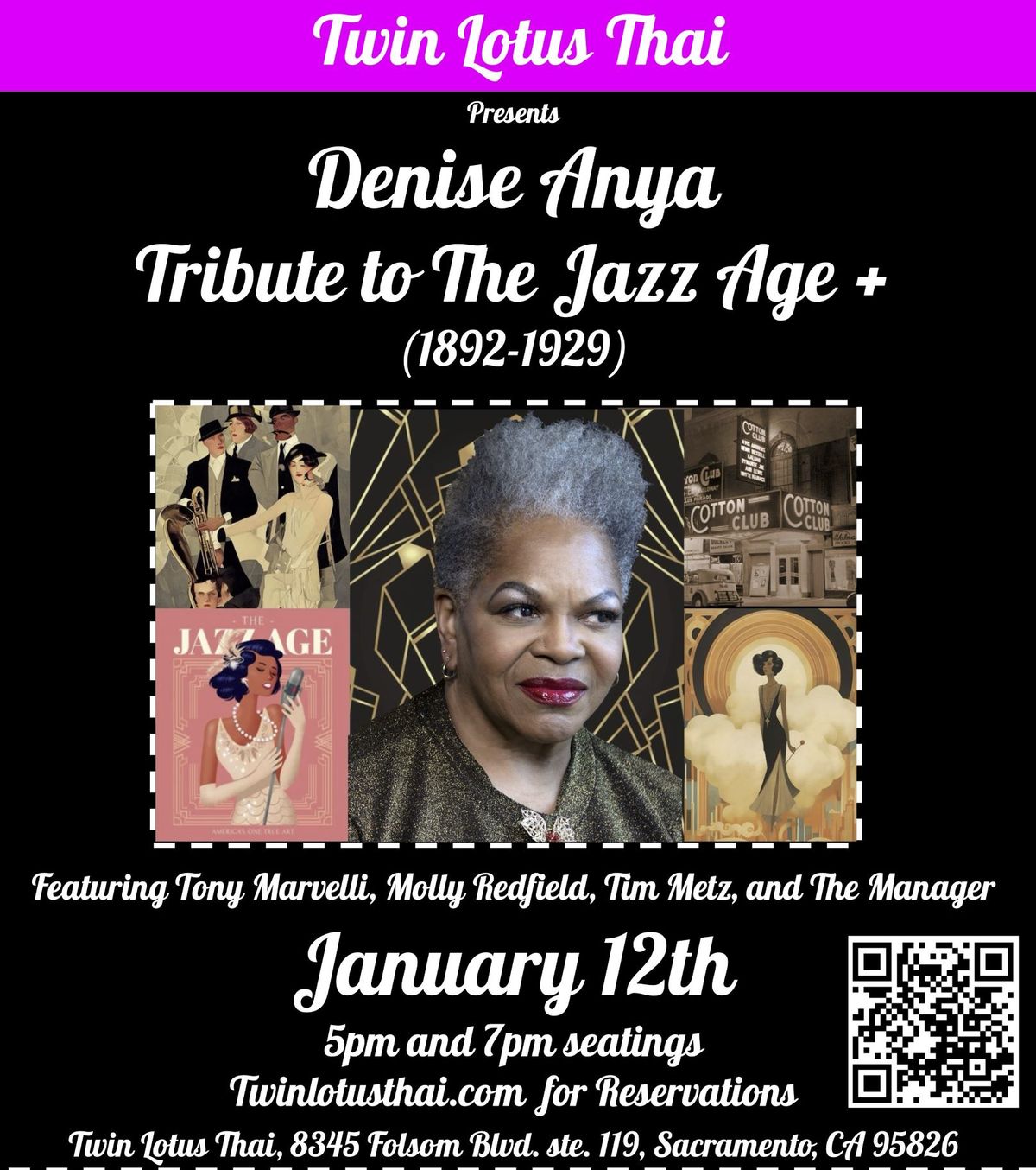 Denise Anya's "Tribute to The Jazz Age+" (1892-1929)  at 5p or 7p