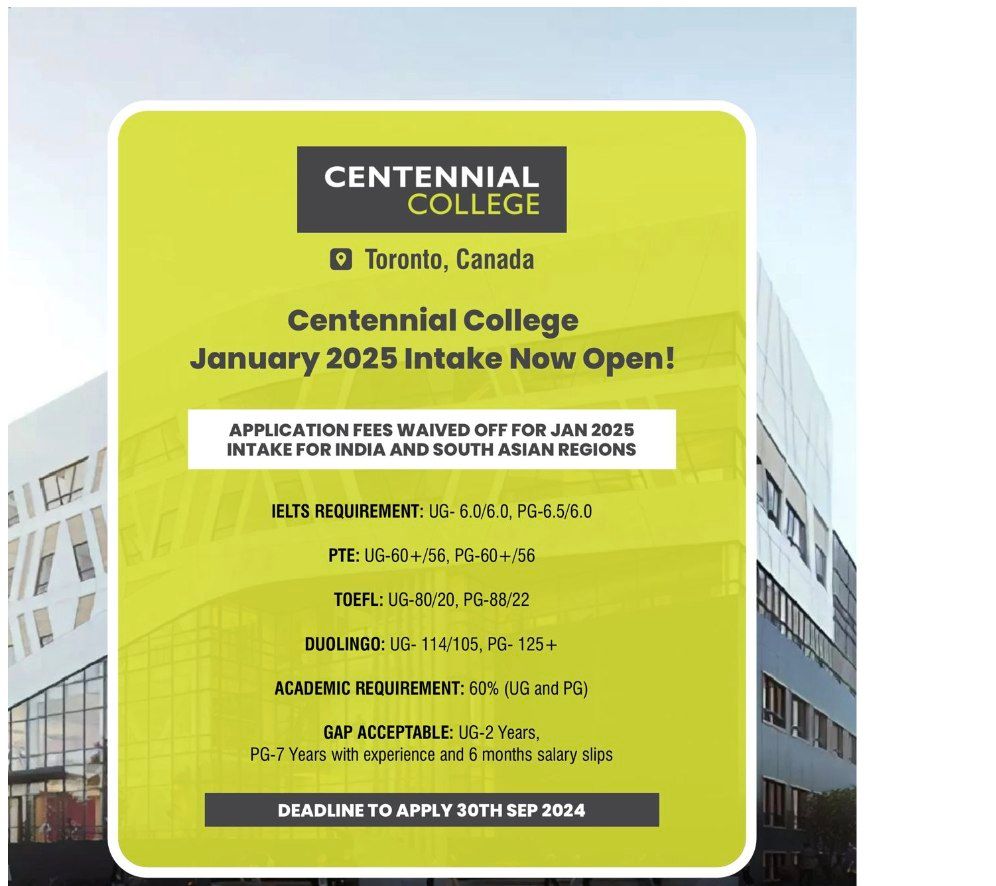 Study at Centennial College - Canada for January 2025 Intake