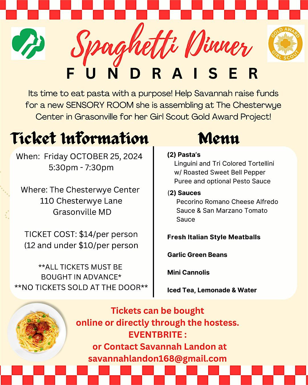 Spagetti Dinner Fundraiser - The Chesterwye Sensory Room \/ Girl Scout Gold Award Project