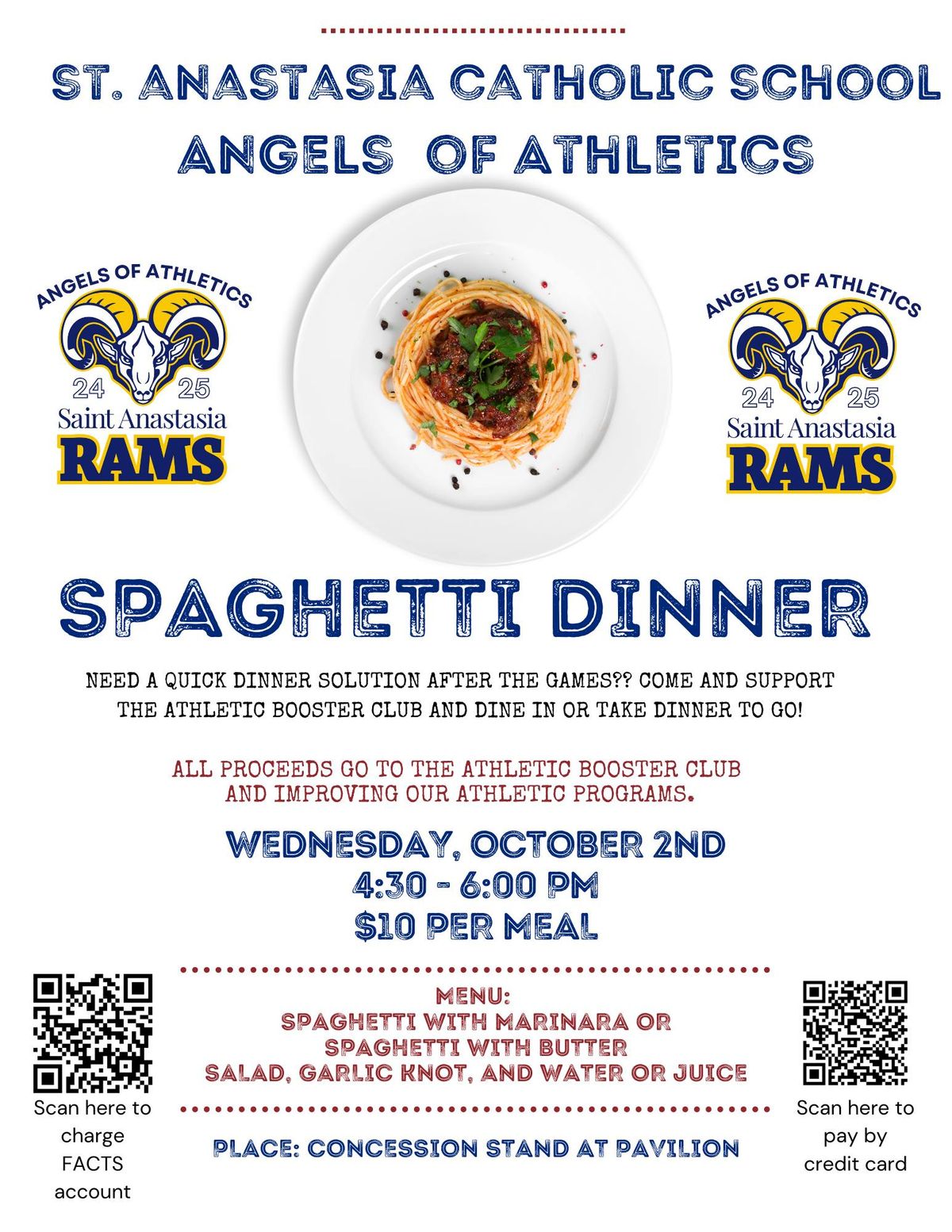 St. Anastasia Angels of Athletics Spaghetti Dinner