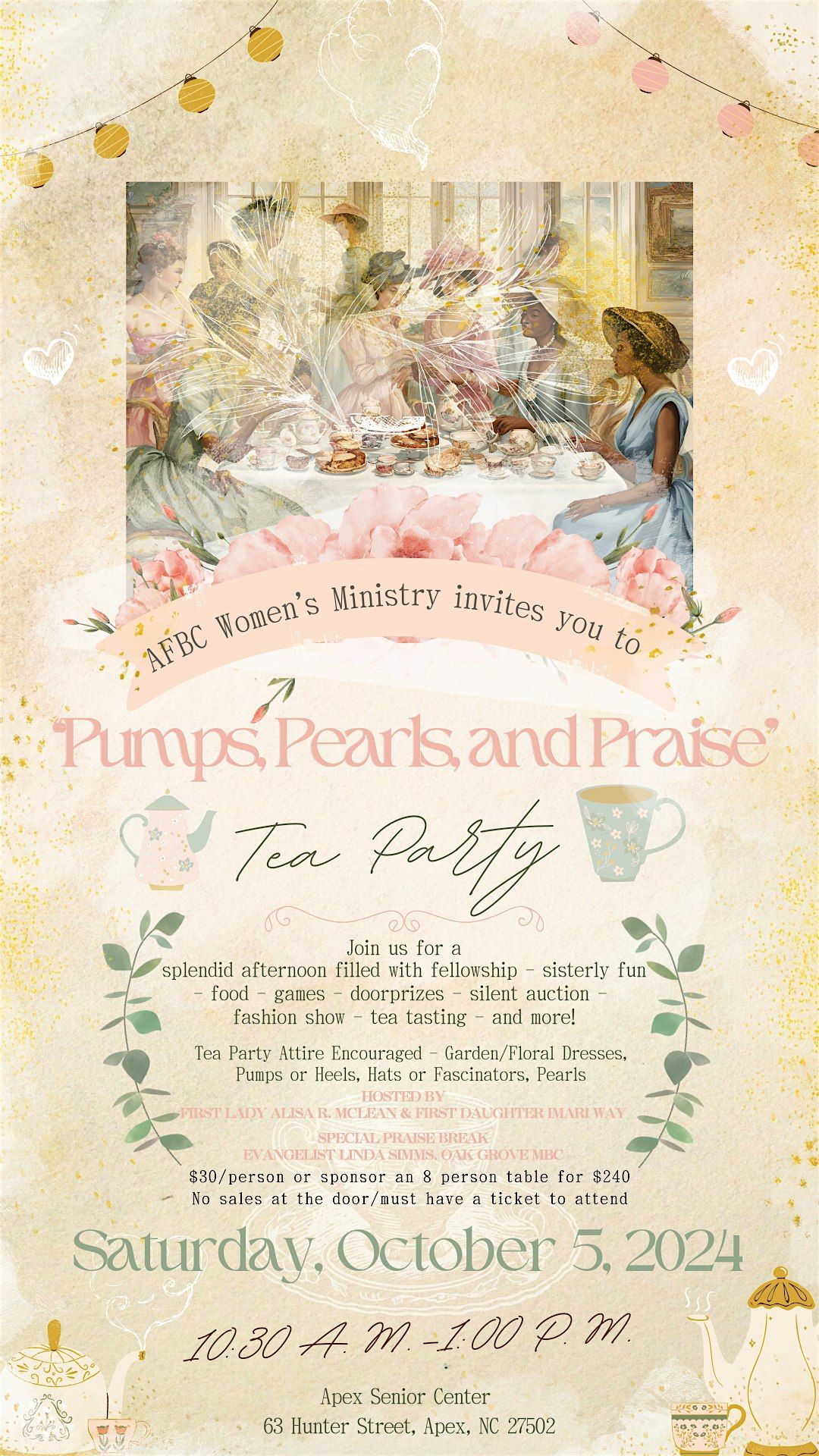 "Pumps, Pearls, and Praise" Tea Party