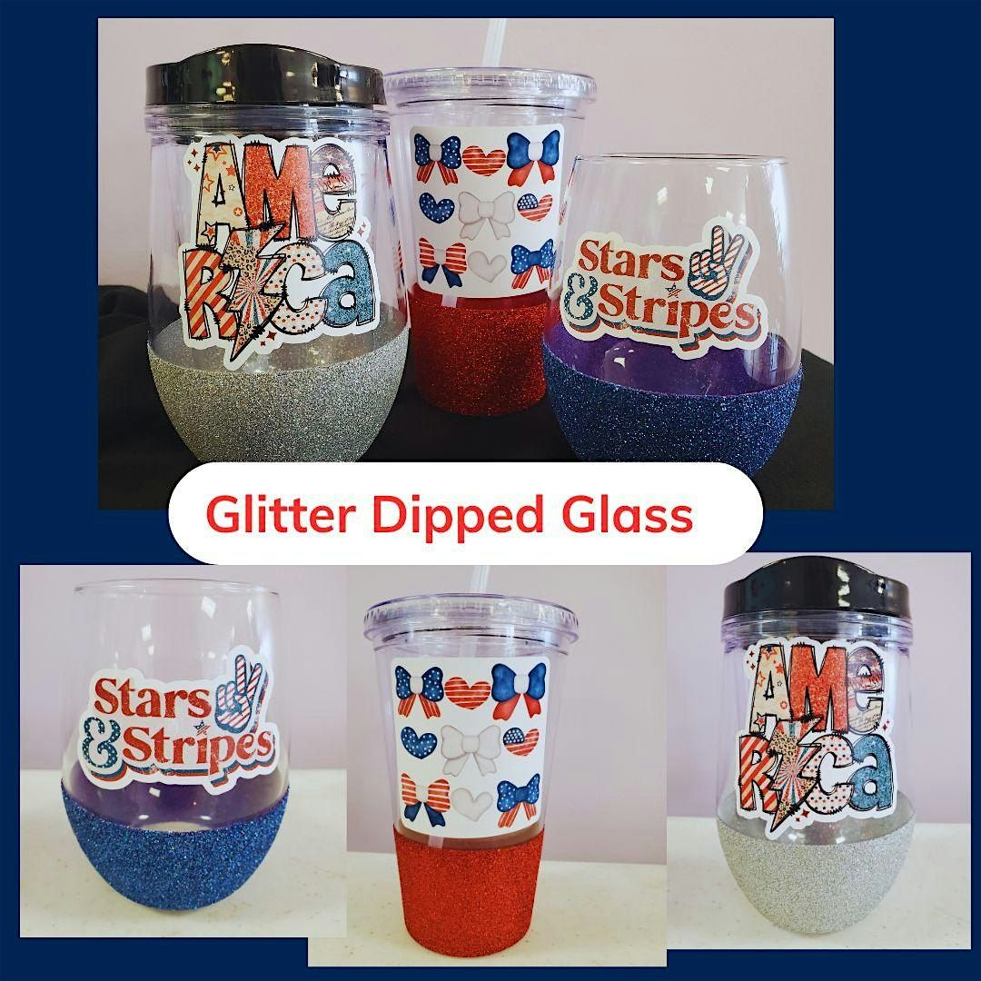 4th of July Glitter Dipped Glass