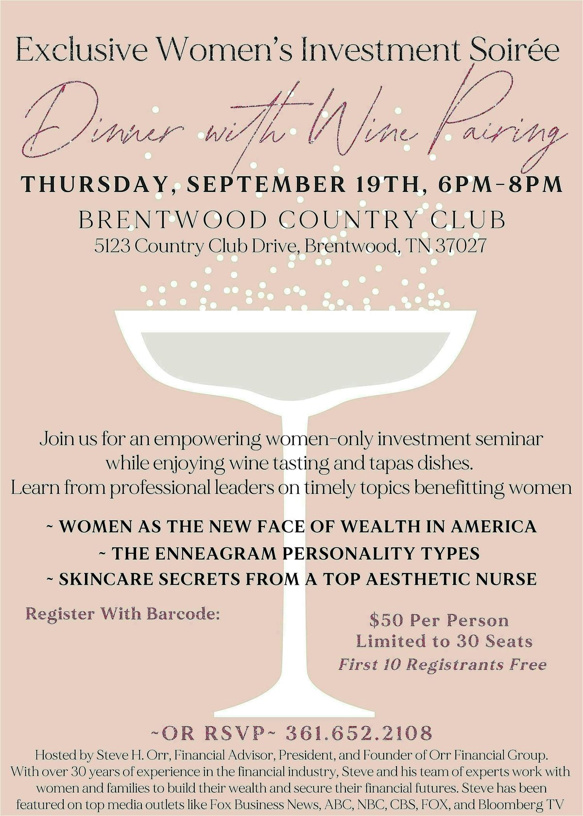 Exclusive Women's Investment Soiree: Dinner with Wine Pairing