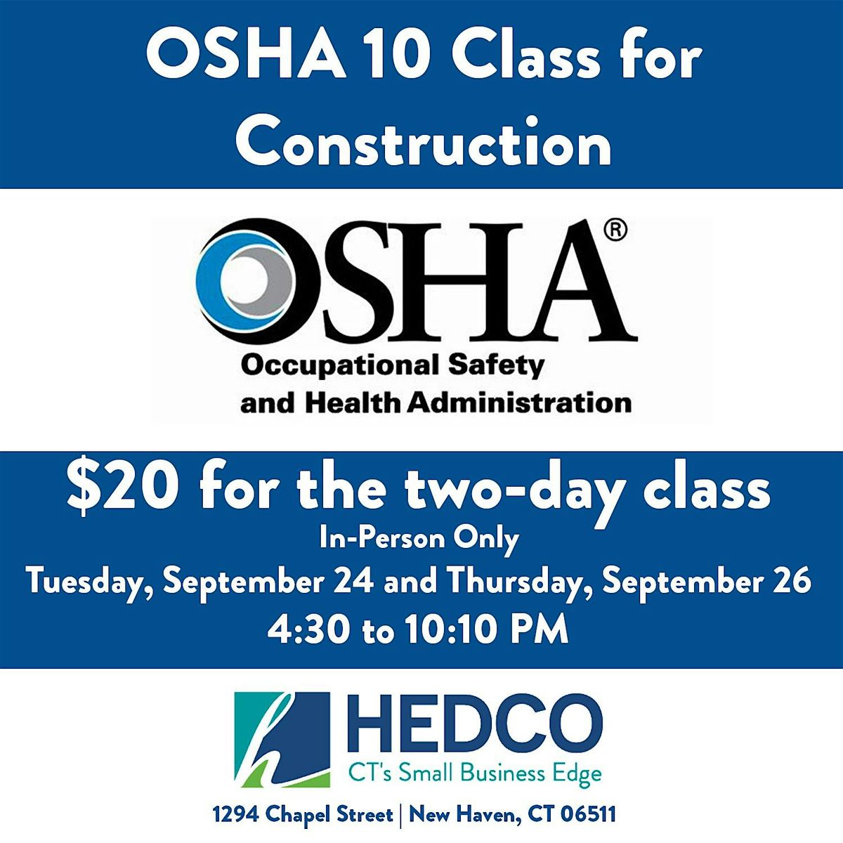 September OSHA 10-Hour Construction Training Class in New Haven