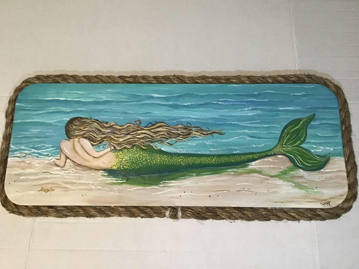 Mermaid Acrylic Painting on 22 x 11 Wooden Pallet Wall Hanging